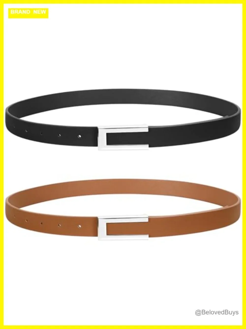 Women's Skinny Faux Leather Belt Gold Buckle Dress Casual 0.9in